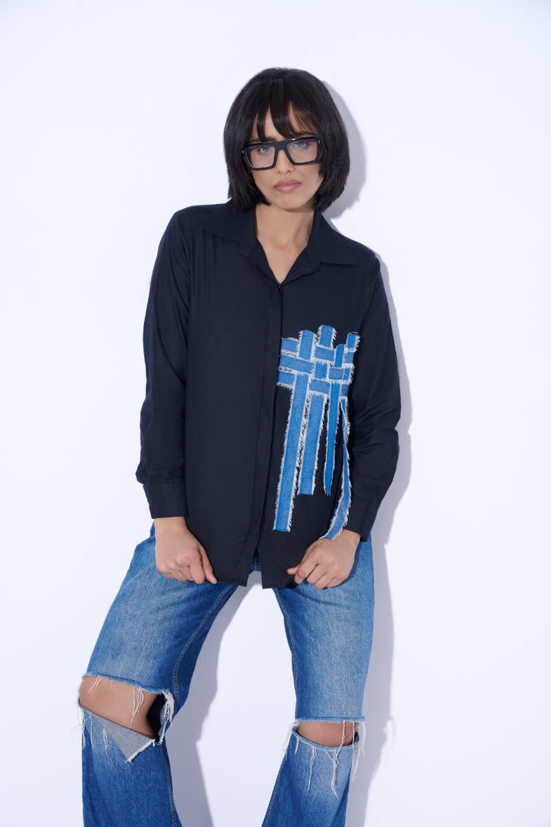 Denim crossover shirt