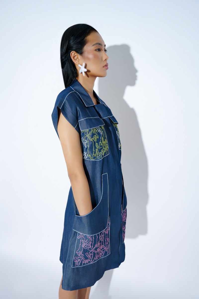 Denim doodle bug dress