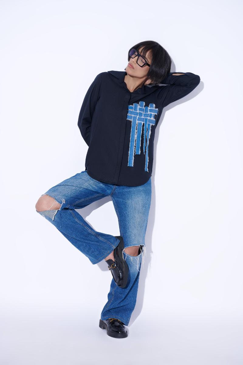 Denim crossover shirt