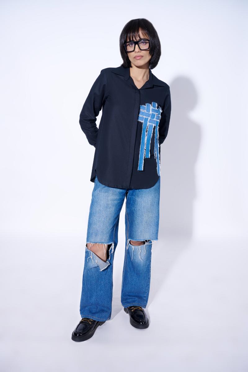 Denim crossover shirt