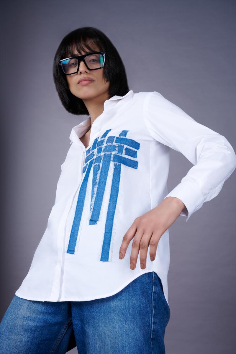 Denim crossover shirt