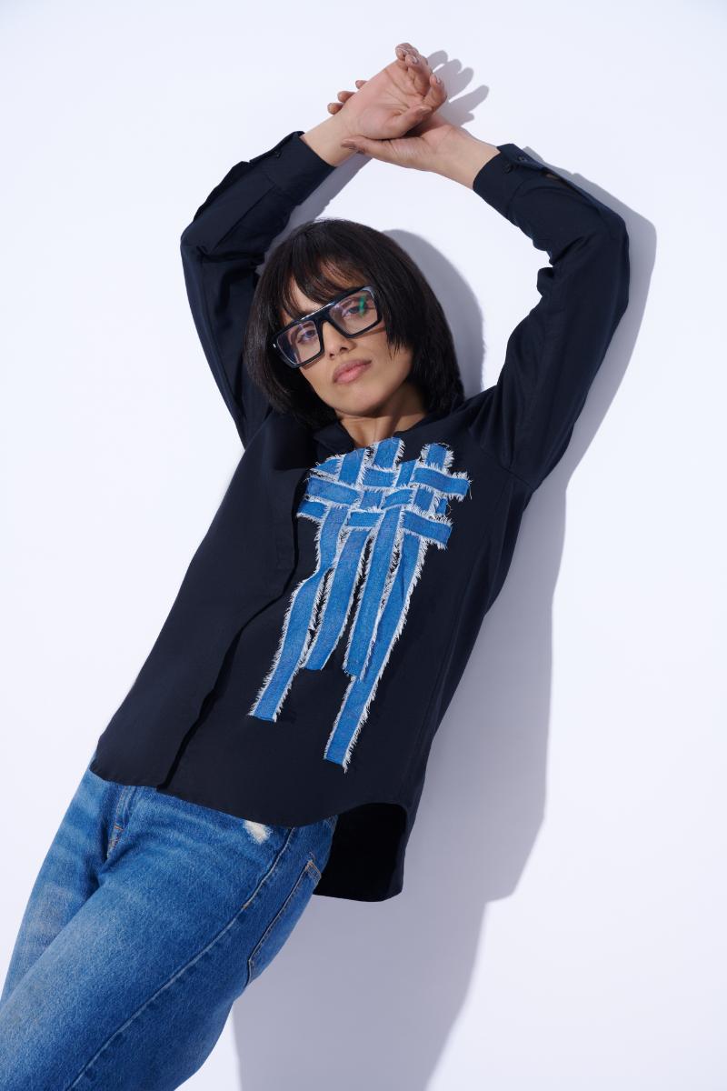 Denim crossover shirt